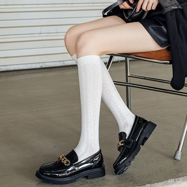 Frauen Socken Japan Stil Student Strümpfe Lange Solide Schwarz Weiß Sommer Dünne Frau JK Kostüme Lolita Mädchen Knie Hohe