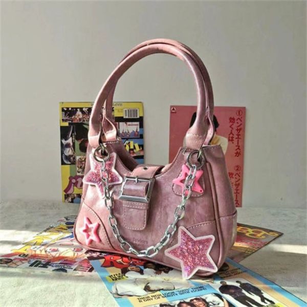 Borse da sera Y2K Vintage coreano Casual carino rosa stella tracolla ascellare borsa tote da donna borse a tracolla borse in pelle con zip borse bagutte donna 230803