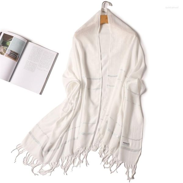 Schals Luxus Kaschmir Schal Frauen Cashew Jacquard Weben Silber Seide Pashmina Schal Wraps Decke Quasten Strand Stolen Echarpe Ponchos