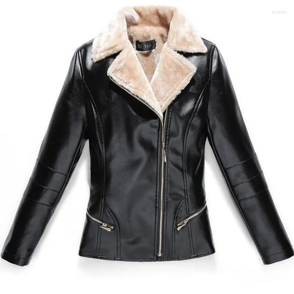 Cappotto da signorina invernale in pelle da donna Aggiungi velluto addensato Giacca da donna in pelle sintetica Locomotiva corta Abbigliamento Pelliccia Una capispalla da donna