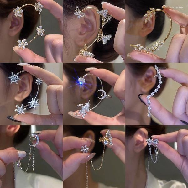 Rücken Ohrringe koreanische Inlay Zirkon glänzende Bohrbogenbogen Schmetterling Ohrhänger Hanging Clip für Frauen Luxusmanschette