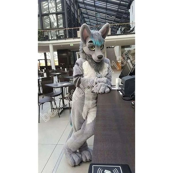 Grey Husky Dog Wolf Fox Mascot Costume Cartoon Character Outfit Suit Halloween Party Outdoor Carnival Festival Fancy Dress for Men Women