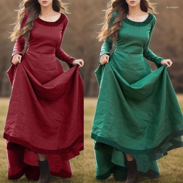 Vestidos casuais vestido medieval feminino retrô vitoriano renascentista gótico festa de halloween fada sólida princesa cosplay traje viking