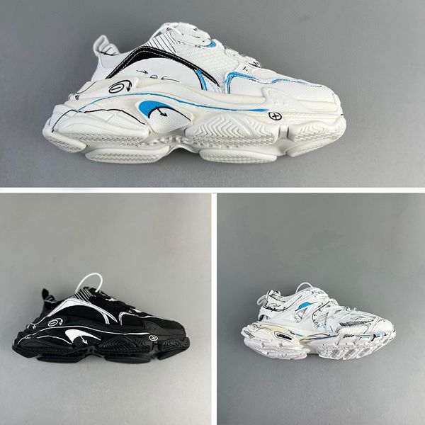 Triple S Sketch Designer-Sneaker für Herren und Damen, schwarz-weiße Sneakers aus Doppelschaum und Mesh