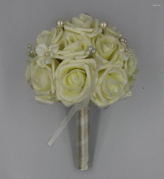 Dekorative Blumen Künstlicher 9 Zoll Schaum-Rosenstrauß mit Perlen Weiß Rosa Brautjungfernblume Hochzeit Braut