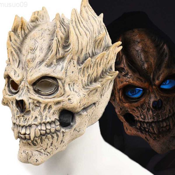 Maschere per feste Cafele Full Head Skull Mask Scheletro spaventoso Maschera in lattice Halloween Costume Cosplay Puntelli per feste per uomo Donna L230803