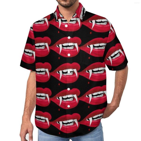 Camicie casual da uomo Zanne e labbra Camicia Halloween Bite Me Beach Camicette larghe hawaiane Harajuku Maniche corte Top oversize con grafica