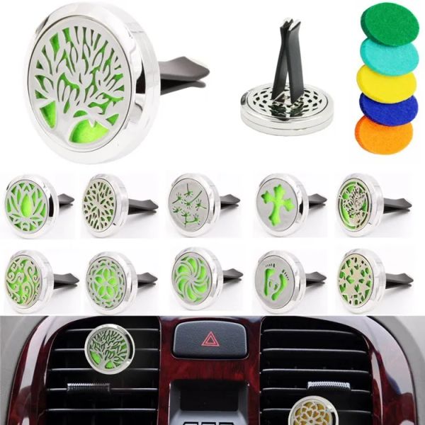 73 estilos mais novos aromaterapia difusor de óleo essencial para casa para carro ambientador perfume garrafa medalhão clipe com 5 pçs almofadas de feltro laváveis ll