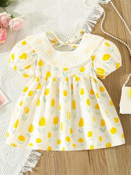 Mädchen Kleider Baby Mädchen Kleid mit Blumendruck, ärmellos, Sonnenblumen-Druck, A-Linie, mit passendem Stirnband, Sommer-Prinzessin-Outfit