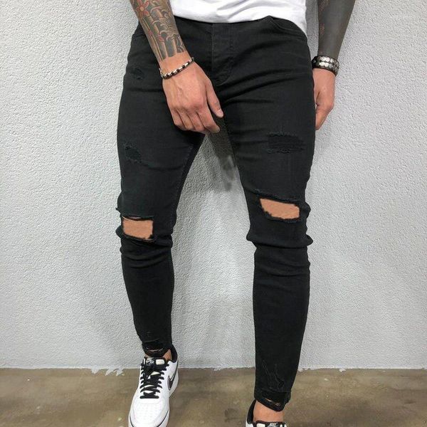 Jeans da uomo Elastico in vita Skinny Uomo Nero Casual Streetwear Jogger Pantaloni Uomo High Street Slim Fit Uomo Moda Pantaloni in denim