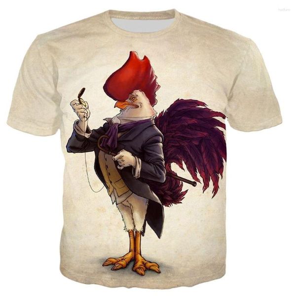 Camisetas masculinas 2023 verão animal frango impressão 3D divertida camiseta casual manga curta top grande camisa respirável