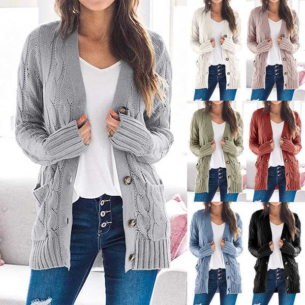 Autunno/Inverno Nuovo maglione cardigan da donna con scollo a V monopetto a maniche lunghe