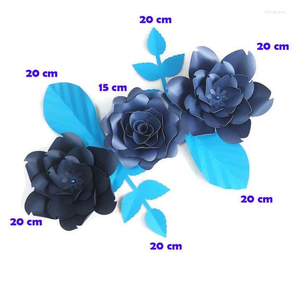 Dekoratif çiçekler diy dev kağıt yapay fleurs yapay fonu zemin gül 3cs 4 Düğün partisi dekor kreş koyu mavi bırak