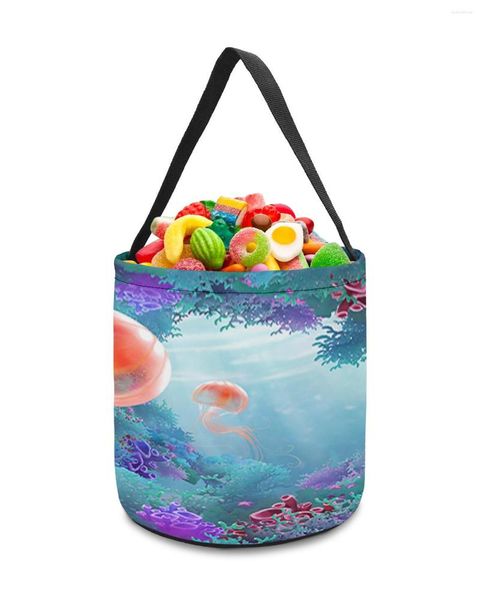 Borse portaoggetti Sea Coral Jellyfish Underwater World Decor Giocattoli Cestino Sacchetto di caramelle Regali per bambini Tote Panno Favore di partito