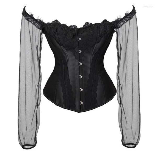 Shapers Sexy Lingerie Feminina Espartilho Bustier Top Overbust Nightclub Clothing Steampunk Gothic Mesh Mangas Compridas Espartilho Traje