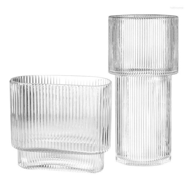 Vasi Modern Clear Vase Decorazione in stile nordico Ornamento estetico scanalato Home Decor per mantello Tavolo da pranzo Accessori da cucina