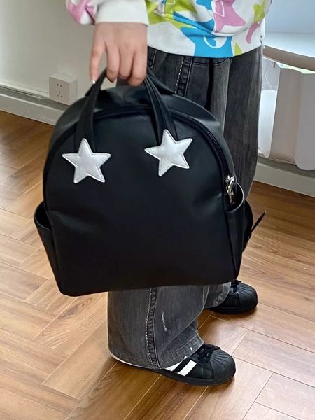 Okul çantaları y2k moda unisex büyük kapasiteli sırt çantaları gündelik siyah pu deri tote çanta kadınlar için japon sokak yıldızı okul kitap çantası 230803