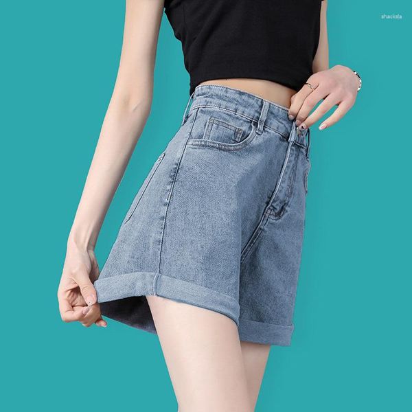 Frauen Shorts 2023 Sommer Denim Frauen Hohe Taille Breite Bein Hosen Lose Fit Schwarz Grau Jeans Weibliche Mode Streetwear