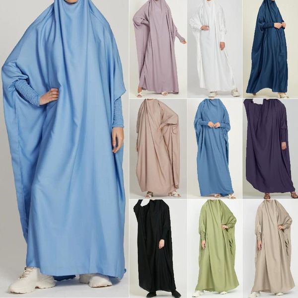 Roupas étnicas Muçulmanas Vestido de Oração Abaya Longo Khimar Ramadan Vestido Saia Roupas Islâmicas Cor Sólida Malaio-Indonésia Noite