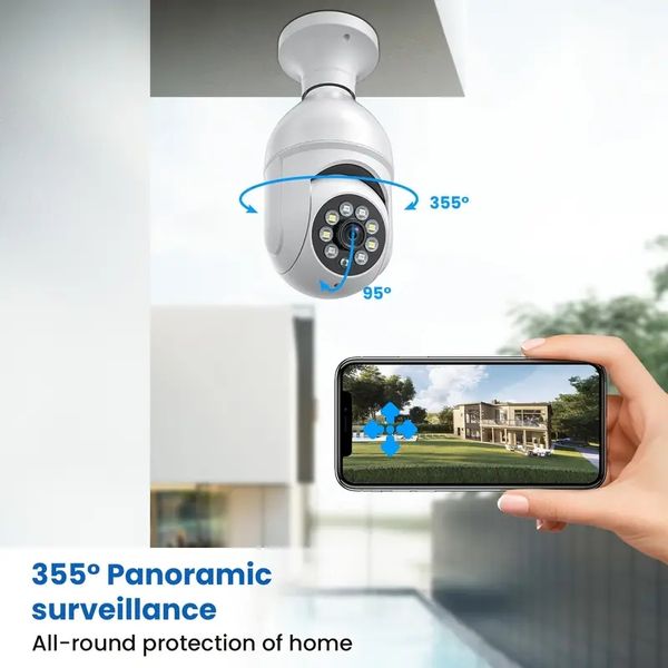 1pc Eken 1080p Telecamera di sicurezza con lampadina wireless con panoramica/inclinazione a 355 gradi, rilevamento intelligente di persone e movimenti, audio bidirezionale e configurazione Wi-Fi semplificata