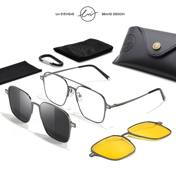 Sonnenbrille LM Metall 3 In 1 Stil Magnet Clip Auf Brillengestell Trend Polarisierte Sonnenbrillen Für Männer Optische Computerbrille UV400 230802