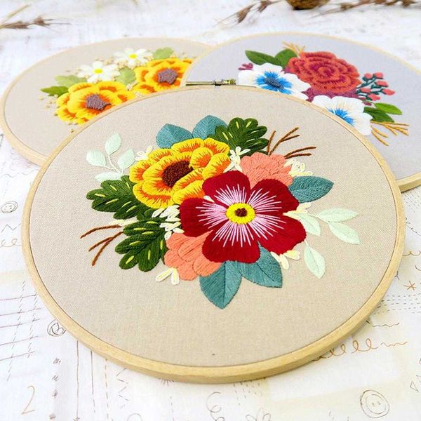 Produkte im chinesischen Stil DIY Stickerei Blume Handarbeit Nadel für Anfänger Kreuzstich Ribbon Malerei Stickerei Hoop Home Dekoration