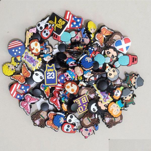 Accessori per parti di scarpe 30/60/100Pcs Fibbia per decorazione di fascino del fumetto all'ingrosso per intasamento Charms Pins Stili casuali Drop Delivery Ot65M