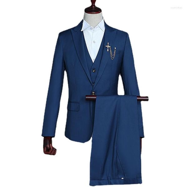 Erkekler Suits Damat Elbise Yelek Üç Parçalı Performans Takım Ev sahibi Emcee Renk Po Tema Takım/ Erkekler için Düğün 2023