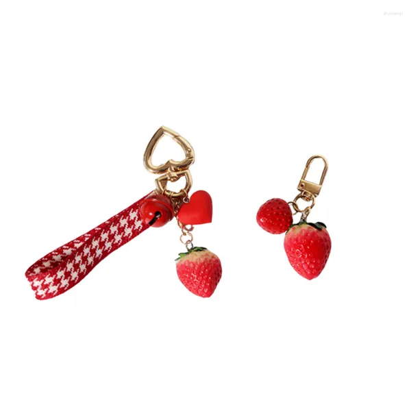 Portachiavi 2 Pcs Charm Creativo Portachiavi Fragola Anello Cordino per auto Portafoglio da polso Ciondolo per gioielli