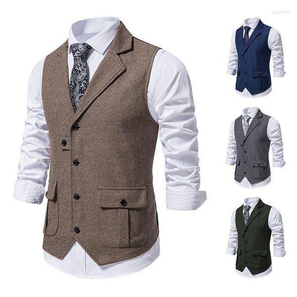 Gilet da uomo S-2xl Abiti da uomo Primavera Autunno Bottoni Tasche a righe Slim Business Office Comodo Blazer maschile Gilet Abbigliamento Hy59