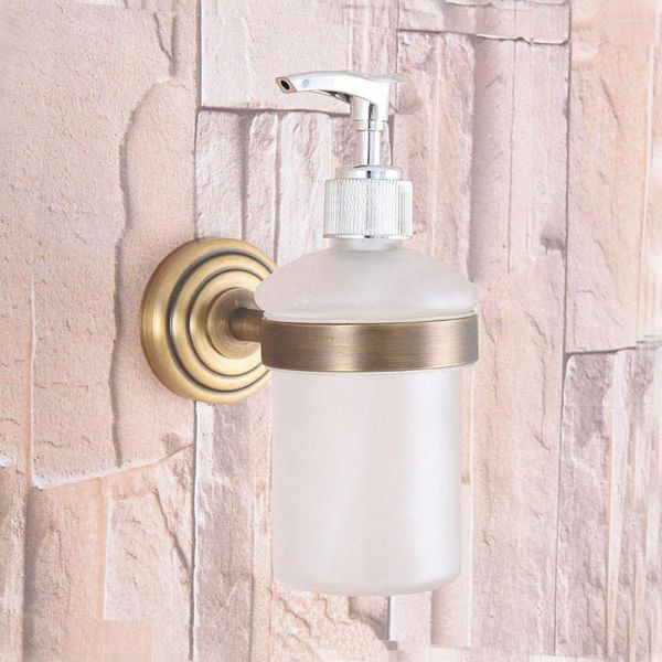 Dispenser di sapone liquido in ottone anticato da parete per cucina, bagno, lavello, lavabo, vetro Tba743