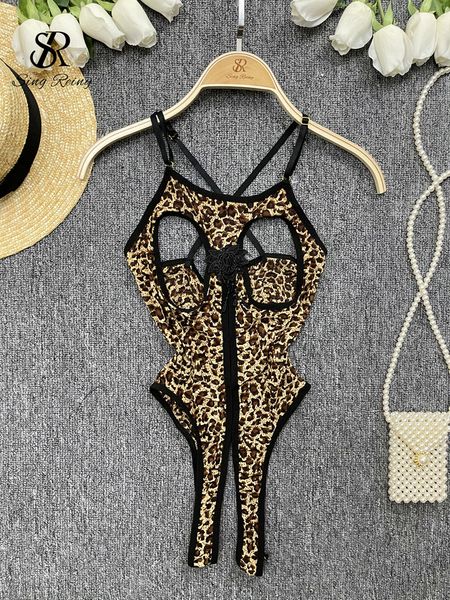 Sexy Rock SINGREINY Leopard Offener Schritt Sexualität Playsuit Kurze Overalls Hollow Out Porno Camis Strampler Sexy Dessous Bodys 230803