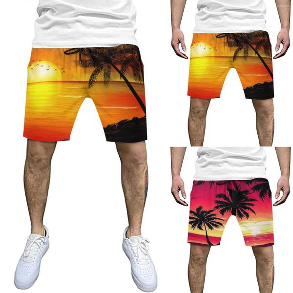 Shorts masculinos verão calças de praia meninos impressão digital 3D flor à beira-mar férias à deriva homens linho de algodão