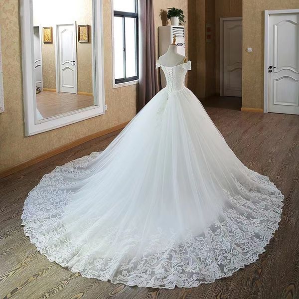 Novo vestido de baile vestidos de noiva coração fora do ombro princesa vestidos de noiva frisado renda com pérolas vestido de noiva rendado pérolas babados vestidos formais vestidos de noiva