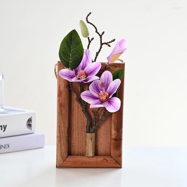 Flores decorativas Po Frames Artificiais Falsas Flores de Magnólia Arte de Parede Interior Jardim Exterior Porta Pendurada Decoração de Casa