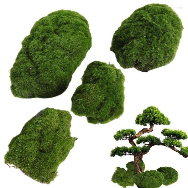 Dekoratif Çiçekler 4pcs Moss Yeşil Sahte Pebbles ile Yapay Kayalar Veranda Koridoru Bahçeleri Çiçek Düzenlemeleri Dekorasyonlar