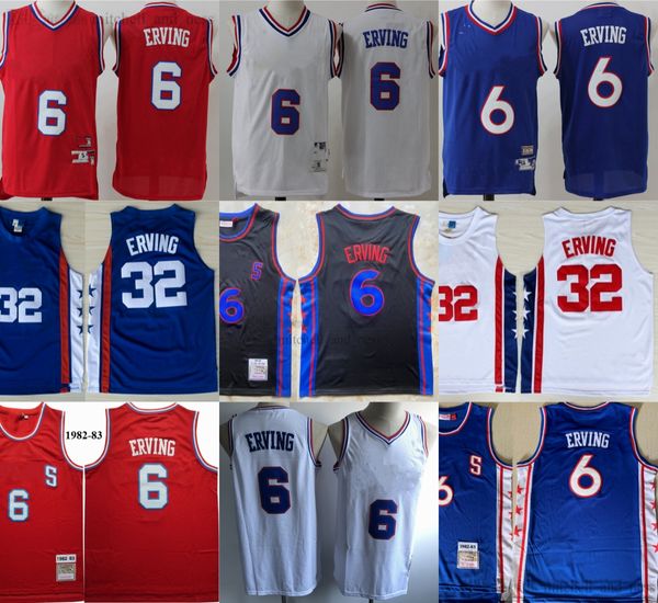 Classico retrò 1982-83 Vintage Basket 6 Julius Erving Maglia cucita Classics Retro Blu Bianco Rosso Nero Maglie # 32 Erving Camicie traspiranti