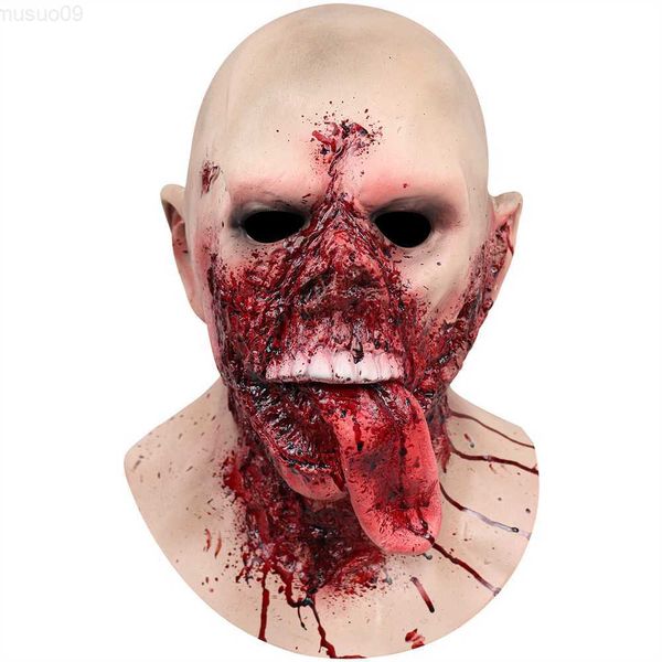 Máscaras de festa Zombie Blood Tongue Latex Mask Scary Halloween Party Cosplay Party Zombies Mask Blood Face Zombie Latex Mask L230803
