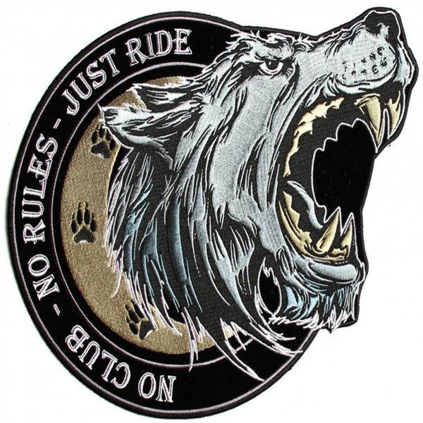 NO CLUB - NO RULES - JUST RIDE WOLF TOPPE RICAMATE CON FERRO O CUCITURA GIACCA RETRO TAGLIA INTERA MC CLUB273v