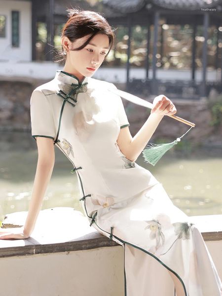 Roupas étnicas femininas verão cheongsam vestido branco sem mangas trajes vintage fino estilo chinês vestidos tradicionais S a Xxl Vestido Chino