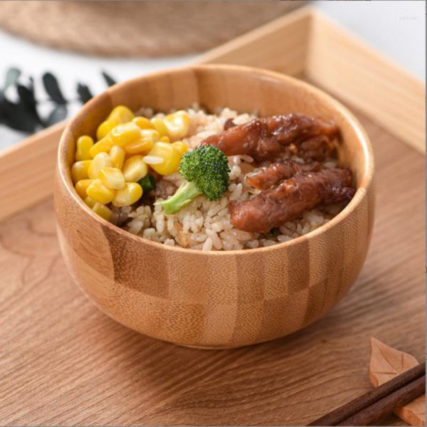 Tigelas Inovadoras de Bambu Natural esculpidas à mão, redondas, seguras, não tóxicas, para alimentação de bebês, arroz, sem BPA, talheres de estilo japonês