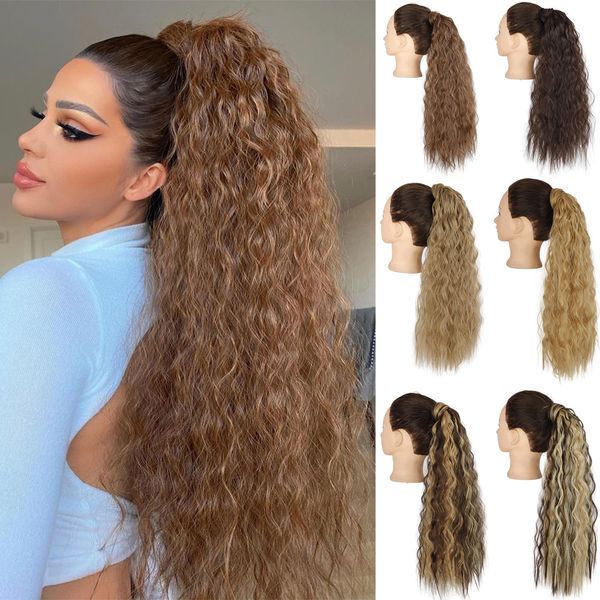 Wig Caps XINRAN peruca longa sintética com extensão de rabo de cavalo escovado milho encaracolado feminino fibra de alta temperatura extensão de cabelo 230803