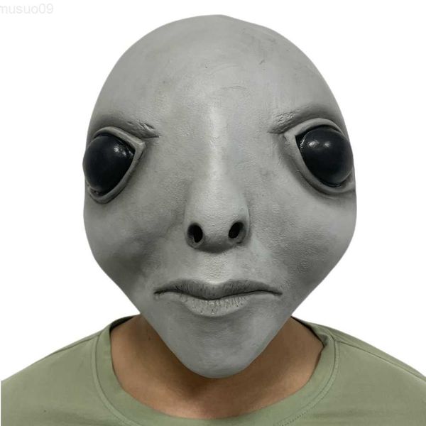 Máscaras de festa Máscara alienígena Látex Cabeça cheia OVNI Máscaras assustador Halloween Alien Cosplay Adereços de fantasia L230803