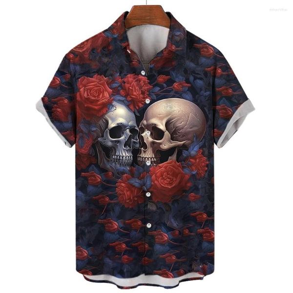 Camicie casual da uomo per uomo 3D Horror Skull Stampato Street Cool Abbigliamento manica corta Top Beach Party Hawaii Camicia e camicette