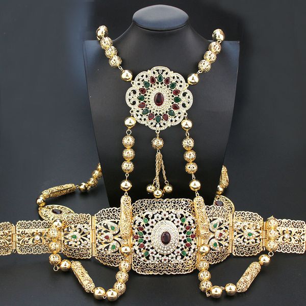 Correntes de barriga neovisson moda estilo marrocos jóias cor ouro cinto ombro peito conjunto corpo noiva presente favorito 230802