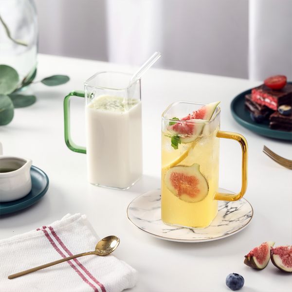 Weingläser, 400 ml, quadratisch, Glasbecher, Frühstück, Milch, Kaffeetasse, mikrowellengeeignet, transparent, Party-Bierkrug, Kaffeetasse, Trinkgeschirr, Glas 230802