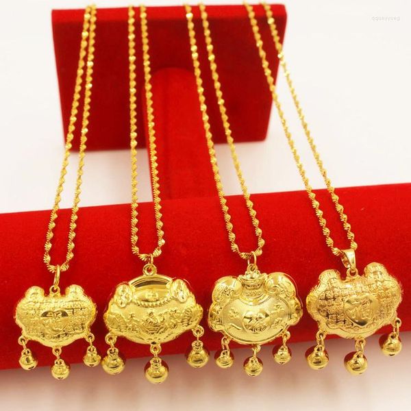 Anhänger Reine 999 Schmuck Hochzeit Anhänger Glück Frieden Langlebigkeit Schloss Kopie Echt Gold 18k Halskette Für Frauen Frauen Geschenke