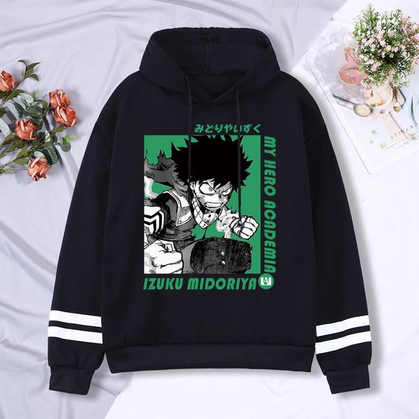 Hoodies dos homens moletons anime japonês meu herói academia izuku midoroua deku streetwear moletom dos desenhos animados harajuku listra hoodie 230802