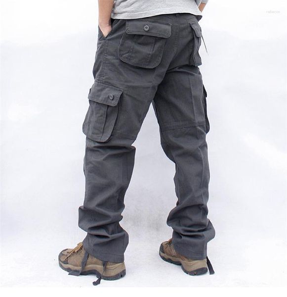 Pantaloni da uomo Cotone Cargo Uomo Tuta da lavoro militare Pantaloni larghi tattici dritti Uomo Multi-tasca Baggy Abbigliamento maschile casual