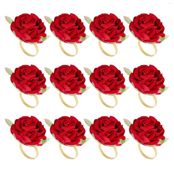 Moldes para assar 12 peças em forma de toalha vermelha fivela anel de guardanapo festa de casamento decoração de mesa de metal suporte de ouro